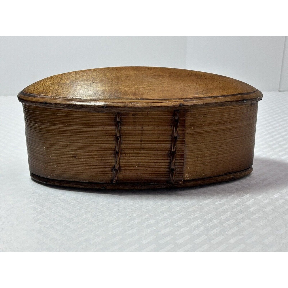 Thai‎ AKHA Hill Tribe Bamboo Mulberry Wood Oval Tobacco Box 4.5”
